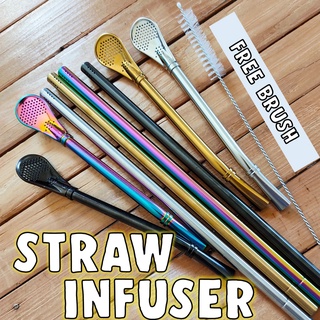 STRAW INFUSER FREE BRUSH Spoon Strainer Stainless