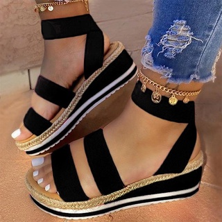 Summer Sandals Women Wedges Platform Hemp Shoes Ladies Candy Color Casual Slippers Slip On Strap Cro