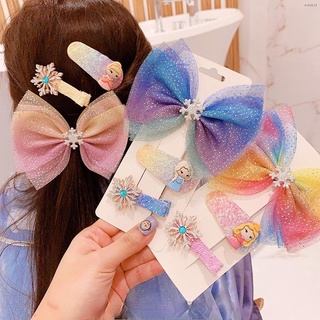 ☞▩3Pcs/Set Girls Sweet Frozen Princess Aisha Bow Rainbow Hair Clips / Kids Cute Colourful Handmade C