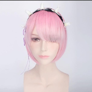 Girl Women Anime RE: ZERO - Starting Life in Another World Rem Ram Cosplay Wig Toupees (5)