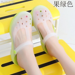 □♧▫Jelly hole shoes women s beach shoes summer sandals and slippers female students flat-bottomed Ko