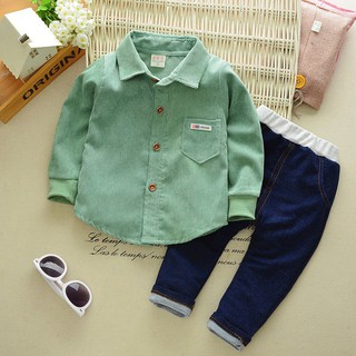 4color Baby Boys Cute Long Sleeve Shirts +Jeans Pants Clothes Set (1)
