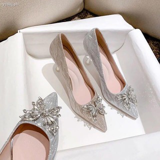 ♘✉Wedding shoes 2020 new bride and bridesmaid crystal etiquette princess sequins silver high heel women stiletto