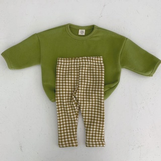 Kids Clothes Set Boys Girl Long Sleeves Top Plaid Pant Outfits Children Clothing Korean Cotton Baby