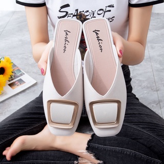 One-legged Baotou slippers women--Baotou half slippers 2021 summer new bow sandals and slippers women s outer wear all-match student flat-bottomed slippers