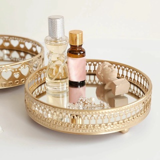 【spot goods】▦♨Luxury Golden Delicate Jewelry Storage Tray Platte Glass Mirror Base Bedroom Desktop