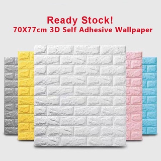 (COD) Big Size 70X77cm 3D Wall Sticker PE Foam Embossed Brick Stone Wallpaper Waterproof Self Adhesive Wall paper