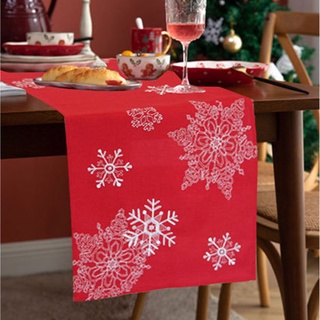 Nordic Christmas Table Runner White Snowflake Santa Claus Table Decoration Restaurant Table Linen (1)