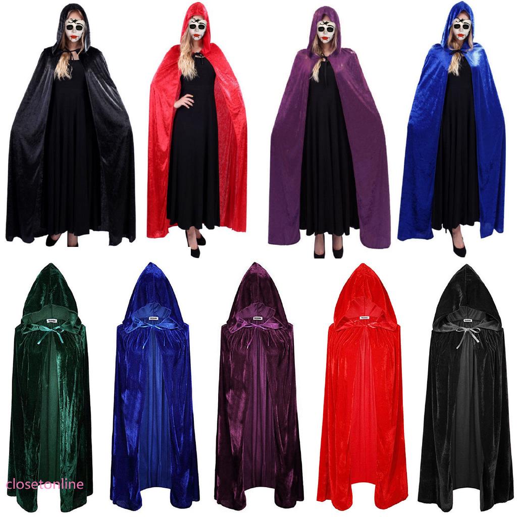 Halloween Kids Adult Witch Cloak Robe Witchcraft Vampire Hooded Cape Costume
