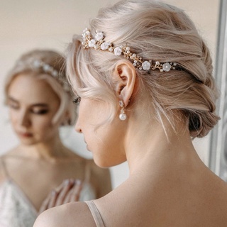 Gold Hair Vine Bridal Wedding Hair Accessories Handmade Shell Flower Headband (1)