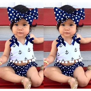 littlekids Cute Baby Girls Clothes Anchors Tops+Polka Dot (3)