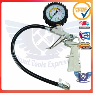 HT0878 Tire Inflator with Dial Pressure Gauge Pressure Gauge with 12" Heavy Duty Rubber Hose