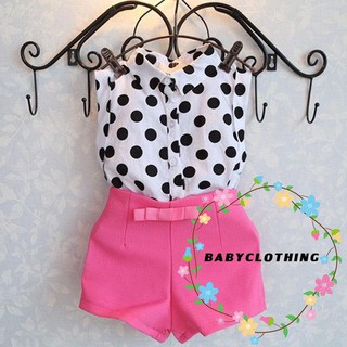 YLY-2pcs Baby Clothing Set Girl Child Kid Polka Dot T-shirt (1)