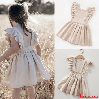 NFW♥Toddler Baby Girl Dress Ruffle Sleeve Dress Solid Sleeveless Sundress 1-6years