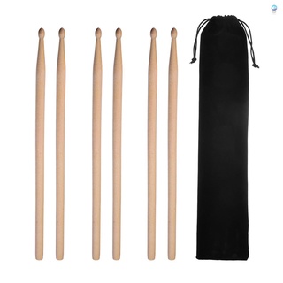 ♪ 3 Pair 5A Maple Drum Sticks with Carry Bag for Drum Playing