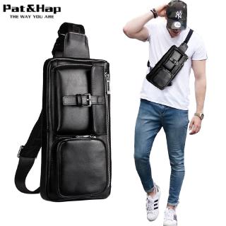 Leather Chest Bag for Men Black Fanny Pack Belt Bag Box Type Bum Bag Vintage Fannypack Fashion (1)