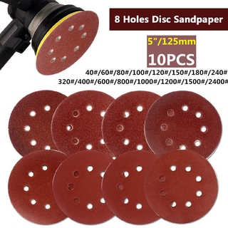 10pcs 5 Inch 125mm Round Sandpaper Eight Hole Disk Sand Sheets Grit 40-2000 Hook and Loop Sanding Disc Polish