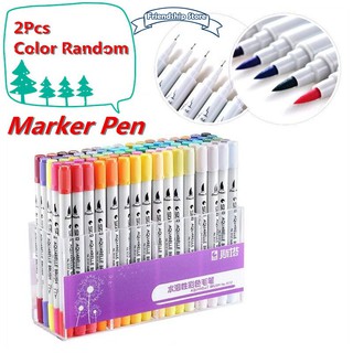 Ready Stock/❀2pcs Dual Tip Brush Marker Pens 0.4 Fineliners Brush Highlighter Pen Painting Water Col