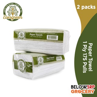 BelowSrp Grocery Evergreen Paper Towel 1 Ply 175 Pulls x 2 Packs - Recycled Eco-friendly