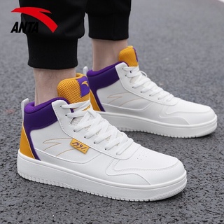 Anta Men's Shoes High-Top Board Shoe Men2021Autumn New Lakers Purple Gold Casual Shoes White Purple (1)