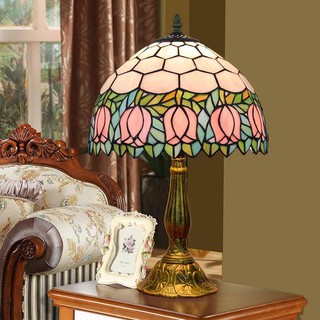 30CM Tiffany Flower Lampshade Table Lamp Aolly Base Bedroom Bedside Light Retro Creative E27 Table L
