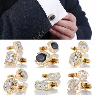 Luxury Gold Mens Cufflinks with Crystal Wedding French Shirt Cuff links Sleeve Buttons Men's Jewelry Accessories Design Cuffs (1)