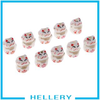 [HELLERY] 10pcs Cute Lucky Cat Ceramic Charm Beads Porcelain Loose Spacer Beads Crafts (5)