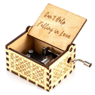 ○Retro Vintage Wood Sculpture Hand Cranked Music Box Home Crafts Decor Gift