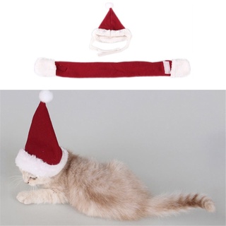Loriver 2PCs/Set Pets Cat Dog Santa Hat+Scarf Christmas Xmas Red Holiday Costume Apparel