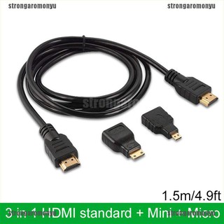 【STR】3 in 1 Gold Plated HDMI + Mini + Micro HDMI Adapter Cable 1.5m 4.9ft H