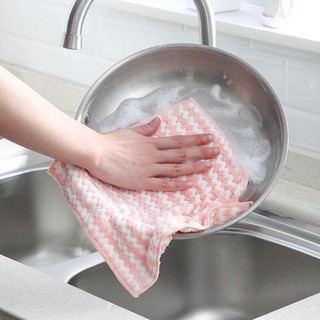 kitchen towel✈Striped Flower Household Kitchen Towels Absorbent Thicker Microfiber Wipe Table Cleani