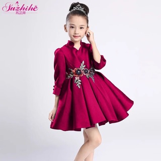 Fashion casual basic kids dress Waist is computer embroidered decoration
