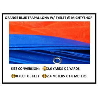 Orange Blue Trapal Eyelet Tolda Lona Sakolin May Tahi 2 Yards 3 Yards 4 Yards 5 Yards 6 Yards