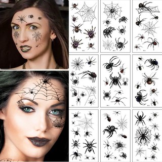 10pcs Halloween Spider Tattoo Stickers 3D Scary Spider Web Stickers Temporary Animal Tattoos