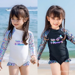 {now}Momasong Kids girl swimsuit children's long sleeve one-piece swimwear children's Mermaid baby s