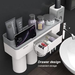 Bathroom Wall Mounted Toothbrush Holder Automatic Toothpaste Dispenser Squeezer with Cup Phone Cosme