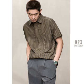 Men's fashion▤New men s Korean summer hedging loose design striped short-sleeved shirt men s fashion