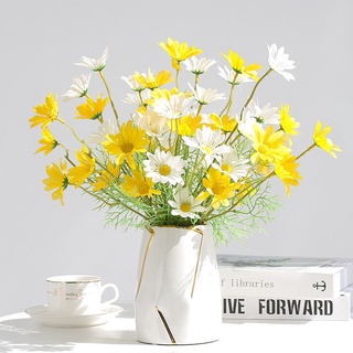 Artificial flowers wedding simulation flowers fake silk flowers home living room dining room flowers ins wind daisy chamomile inserted fake flowers simulation flowers high-grade plastic bouquet decoration living room photo path