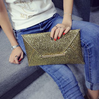 Simple Fashion Women Envelope Clutch Bag Solid Color Leather (5)