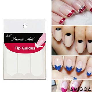 【Amigoa】1 Sheet Nail Art French Nail Tip Guides Strip Diy False Nails Half Tip with Glue Nail Art Tool
