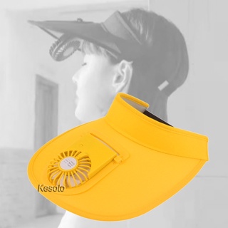 ♒[KESOTO] Summer Fan Cooling Baseball Hats USB Charging Sunscreen Hiking Yellow◎