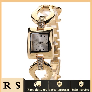 shopee10 Fashion Lady Golden Tone Chain Bracelet Square Dial Analog Quartz Wrist Watch