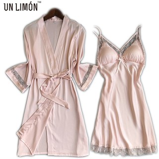 UNLIMON Women SLeepwear Set Silk Long Sleeve Robe Nightdress