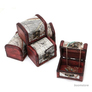Boom 1Pc Vintage Wooden Map Storage Box Metal Locking Jewelry Cufflinks Chest Case
