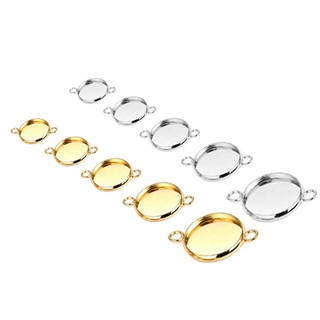 50Pcs Round 8/10/12/14/16/18/20/25mm Stainless Steel Connector Setting Round Double Loop Base Cameo Bezel Charms