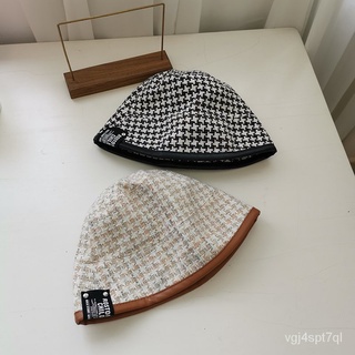 Black Plaid Fisherman Hat Female Autumn and Winter Korean Style All-Matching Japanese Style Cloth La