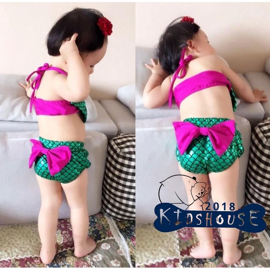 K10-Toddler Baby Girls Mermaid Bowknot Swimsuit Swimwear (6)