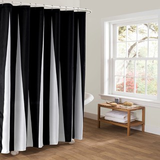 Black and White Vertical Stripes Polyester Fabric Waterproof Shower Curtain (1)