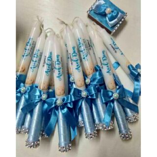 Light Blue Personalized Baptismal candles for your baby boy