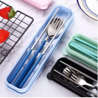 3pcs/set Cutlery Set Chopstick Fork Spoon Set Stainless Steel with Box Tableware Flatware
